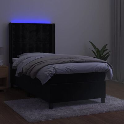 vidaXL Łóżko kontynentalne z materacem i LED, czarny aksamit 100x200cm