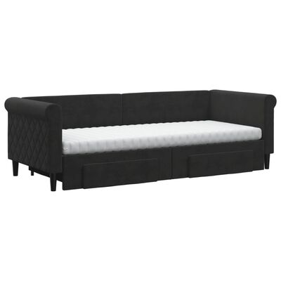 vidaXL Sofa rozsuwana z szufladami, czarna, 80x200 cm, aksamit