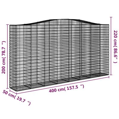 vidaXL Kosze gabionowe, 3 szt, 400x50x200/220 cm, galwanizowane żelazo