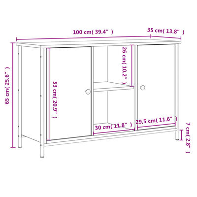 vidaXL Szafka pod TV, dąb sonoma, 100x35x65 cm materiał drewnopochodny