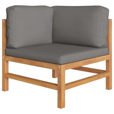 vidaXL 3-os. sofa ogrodowa z szarymi poduszkami, lite drewno tekowe