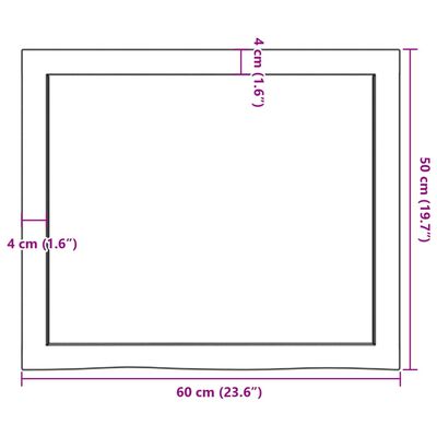 vidaXL Blat do łazienki, 60x50x(2-4) cm, surowe, lite drewno