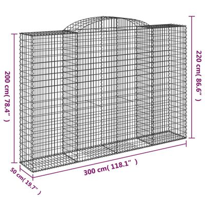 vidaXL Kosze gabionowe, 9 szt, 300x50x200/220 cm, galwanizowane żelazo