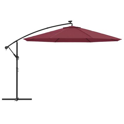 vidaXL Parasol ogrodowy z LED, wiszący, bordowy, 350 cm