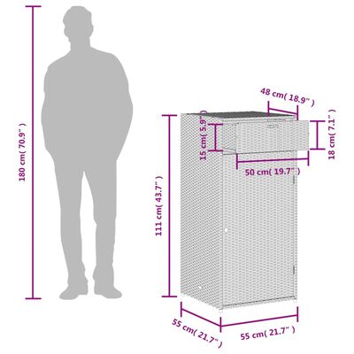 vidaXL Szafka ogrodowa, szara, 55x55x111 cm,polirattan