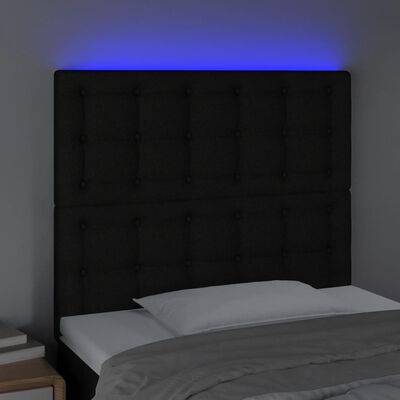 vidaXL Zagłówek do łóżka z LED, czarny, 80x5x118/128 cm, tkanina