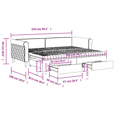 vidaXL Sofa rozsuwana z szufladami, ciemnoszara, 90x200 cm, aksamit