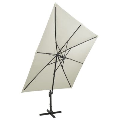 vidaXL Parasol wiszący z lampkami LED i słupkiem, 300 cm, piaskowy