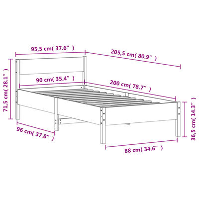 vidaXL Rama łóżka bez materaca, biała, 90x200 cm, lite drewno sosnowe