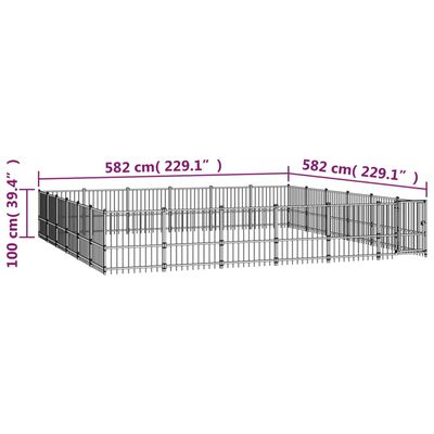 vidaXL Kojec zewnętrzny dla psa, stalowy, 33,87 m²