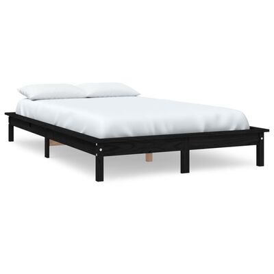 vidaXL Rama łóżka, czarna, 150x200 cm, lite drewno sosnowe