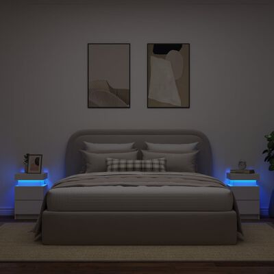 vidaXL Szafki nocne z oświetleniem LED, 2 szt., białe, 35x39x55 cm