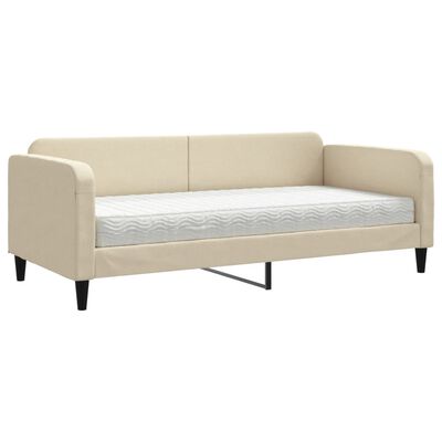 vidaXL Sofa z materacem do spania, kremowa, 90x200 cm, tkanina