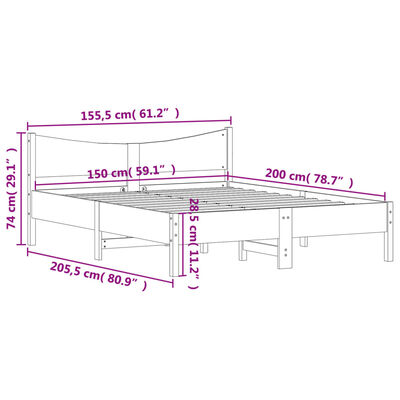 vidaXL Rama łóżka bez materaca, biała, 150x200 cm, lite drewno sosnowe