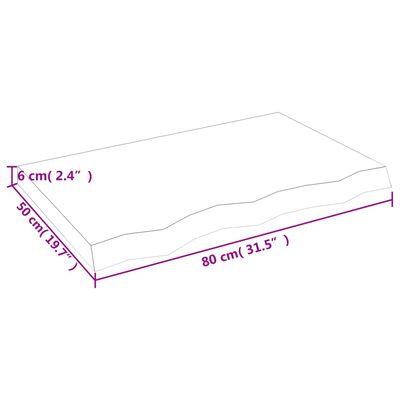 vidaXL Blat do łazienki, jasnobrązowy, 80x50x(2-6) cm, lite drewno