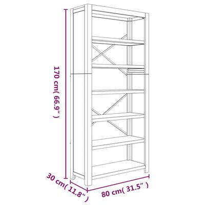 vidaXL Regał na książki z 6 półkami 80x30x170 cm, lite drewno akacjowe