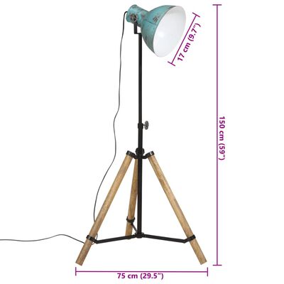 vidaXL Lampa stojąca, 25 W, postarzany niebieski, 75x75x90-150 cm, E27