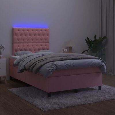 vidaXL Łóżko kontynentalne z materacem i LED, róż, 120x190 cm, aksamit