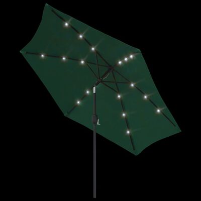 vidaXL Parasol z LED, na wysięgniku 3 m, zielony