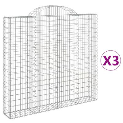 vidaXL Kosze gabionowe, 3 szt, 200x30x180/200 cm, galwanizowane żelazo