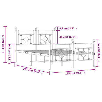 vidaXL Metalowa rama łóżka z wezgłowiem i zanóżkiem, czarna, 120x200cm