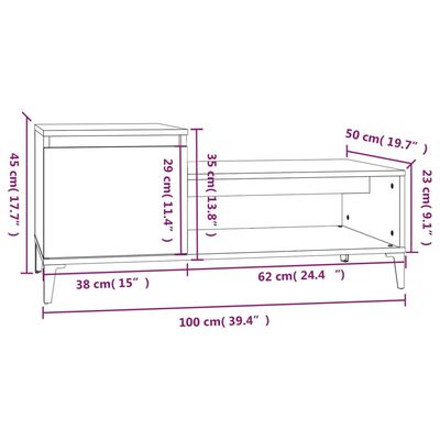 vidaXL Stolik kawowy, brązowy dąb100x50x45 cm, materiał drewnopochodny