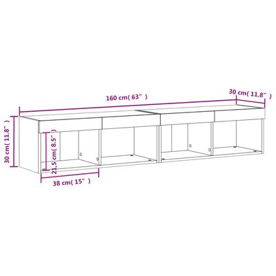 vidaXL Szafki TV, z LED, 2 szt., białe, 80x30x30 cm