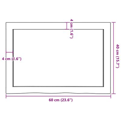 vidaXL Blat do łazienki, ciemnobrązowy, 60x40x(2-4) cm, lite drewno