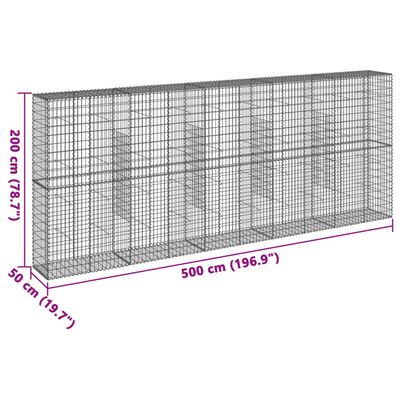 vidaXL Kosz gabionowy z pokrywą, 500x50x200 cm, galwanizowane żelazo