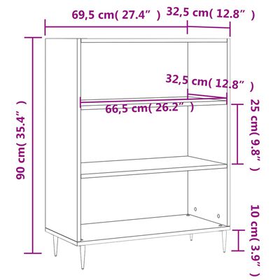 vidaXL Regał, biały, 69,5x32,5x90 cm, materiał drewnopochodny