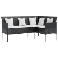 vidaXL Sofa w kształcie litery L, z poduszkami, polirattan, czarna