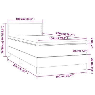 vidaXL Łóżko kontynentalne z materacem i LED, różowy aksamit 100x200cm