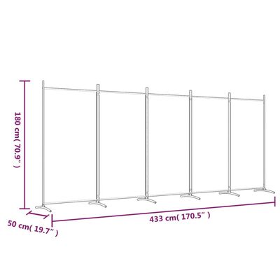 vidaXL Parawan 5-panelowy, antracytowy, 433x180 cm, tkanina