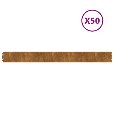 vidaXL Obrzeża trawnikowe, 50 szt., 10x103 cm, giętkie, stal Corten