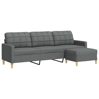 vidaXL 3-osobowa sofa z podnóżkiem, ciemnoszara, 210 cm, tkaniną