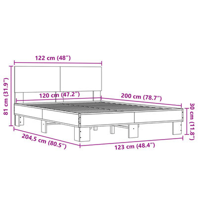 vidaXL Rama łóżka, brązowy dąb, 120x200 cm, materiał drewnopochodny