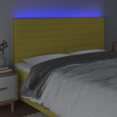 vidaXL Zagłówek do łóżka z LED, zielony, 160x5x118/128 cm, tkanina