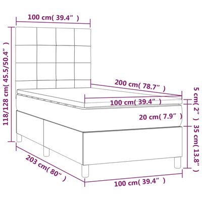 vidaXL Łóżko kontynentalne z materacem i LED zielony aksamit 100x200cm