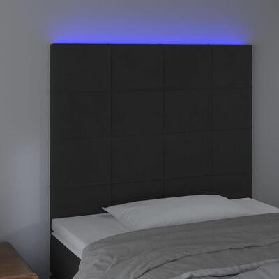 vidaXL Zagłówek do łóżka z LED, czarny, 100x5x118/128 cm, aksamit