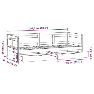 vidaXL Łóżko dzienne z szufladami, 80x200 cm, lite drewno sosnowe