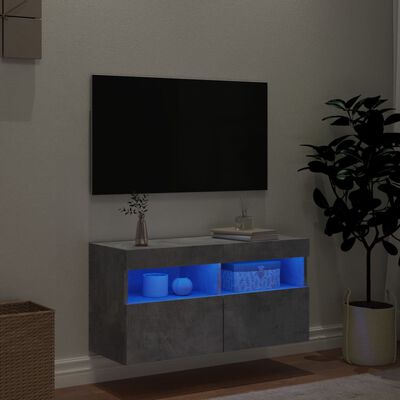 vidaXL Ścienna szafka TV z LED, szarość betonu, 80x30x40 cm