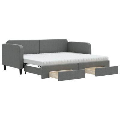 vidaXL Sofa rozsuwana z szufladami, ciemnoszara, 90x200 cm, tkanina