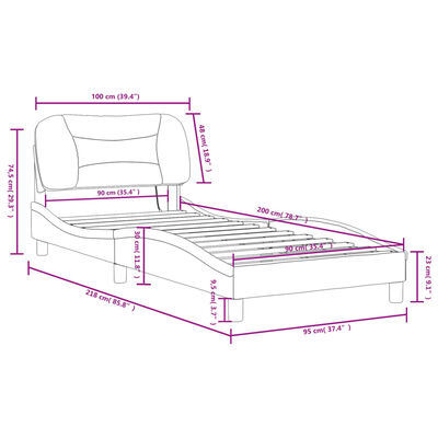 vidaXL Rama łóżka z oświetleniem LED, kremowa, 90x200 cm, tkanina