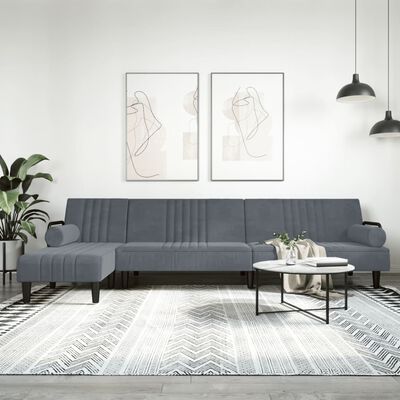 vidaXL Sofa rozkładana L, ciemnoszara, 260x140x70 cm, aksamit