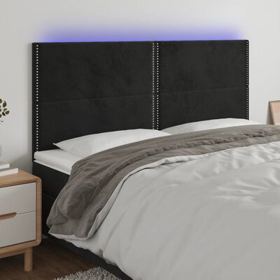 vidaXL Zagłówek do łóżka z LED, czarny, 180x5x118/128 cm, aksamit