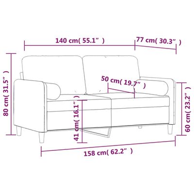 vidaXL 2-osobowa sofa z poduszkami, ciemnoszara, 140 cm, aksamit