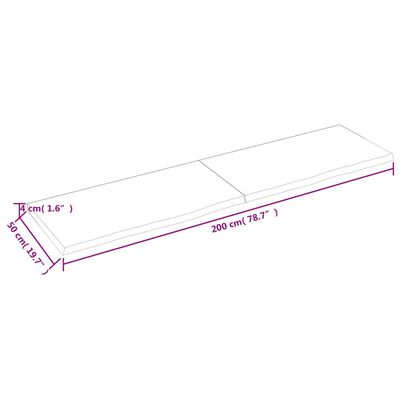 vidaXL Blat stołu, ciemnobrązowy, 200x50x(2-4) cm, lite drewno dębowe