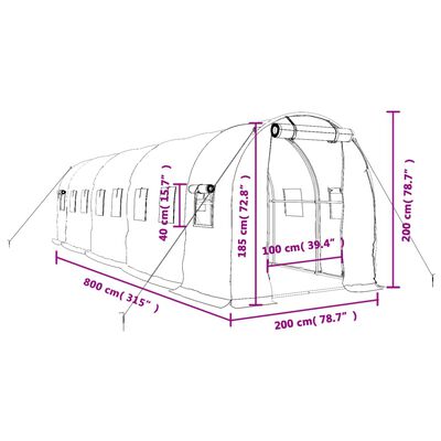 vidaXL Szklarnia ze stalową ramą, biała, 16 m², 8x2x2 m