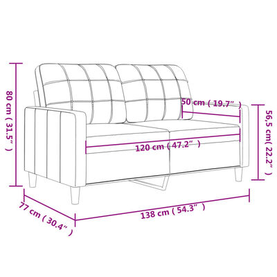 vidaXL Sofa 2-osobowa, kremowa, 120 cm, sztuczna skóra, klasa B