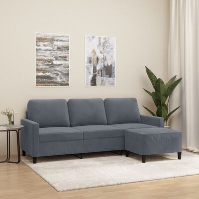 vidaXL 3-osobowa sofa z podnóżkiem, ciemnoszary, 180 cm, aksamit